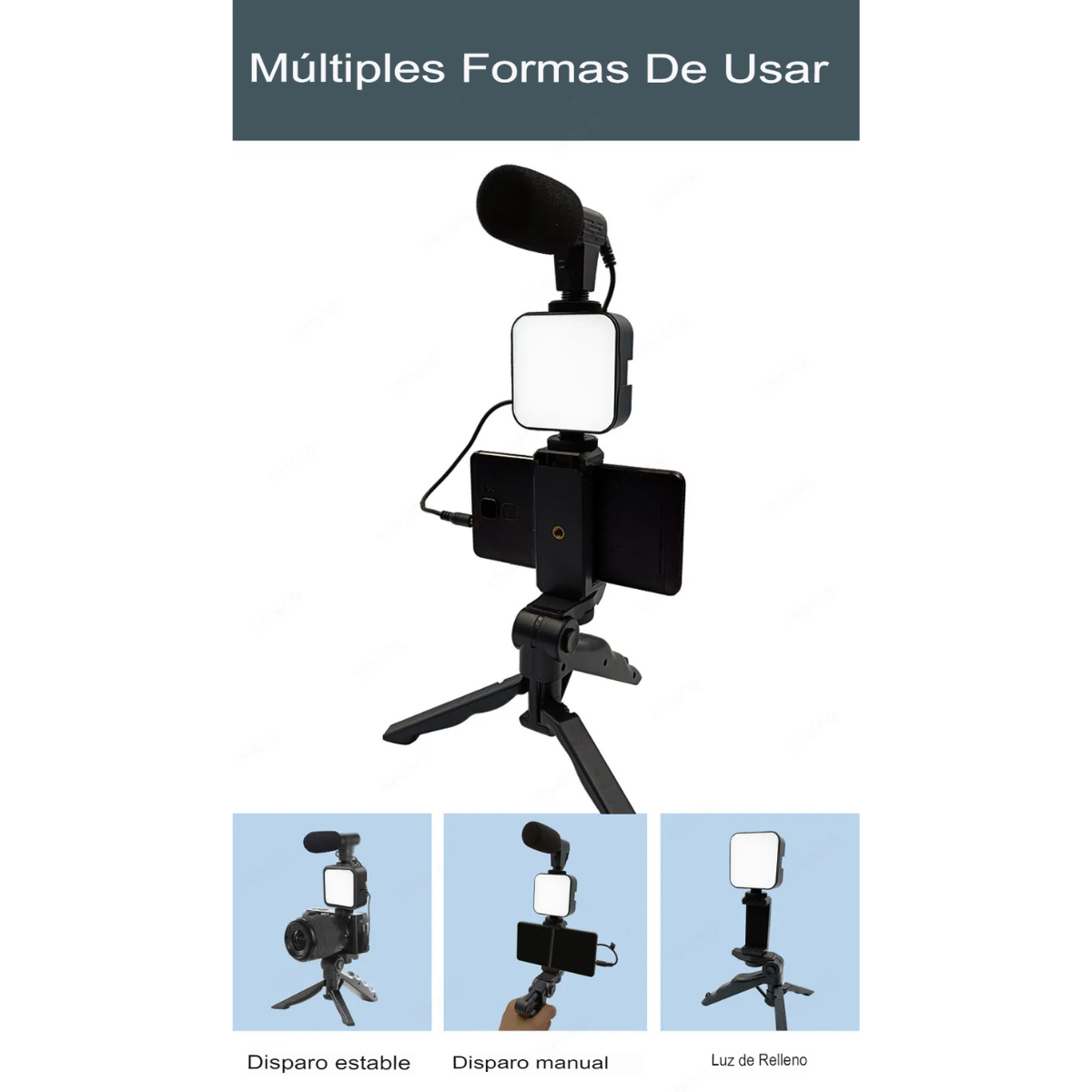 Kit Trípode Profesional para Grabación – Luz, Micrófono y Soporte Móvil