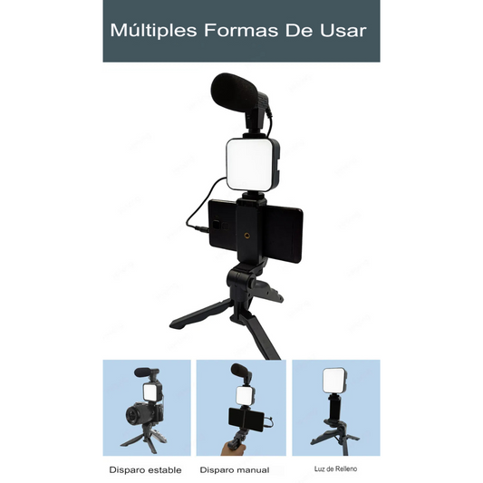Kit Trípode Profesional para Grabación – Luz, Micrófono y Soporte Móvil