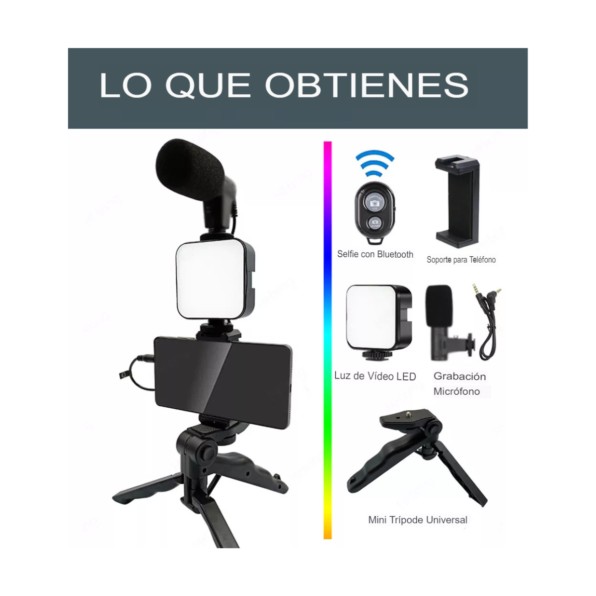 Kit Trípode Profesional para Grabación – Luz, Micrófono y Soporte Móvil